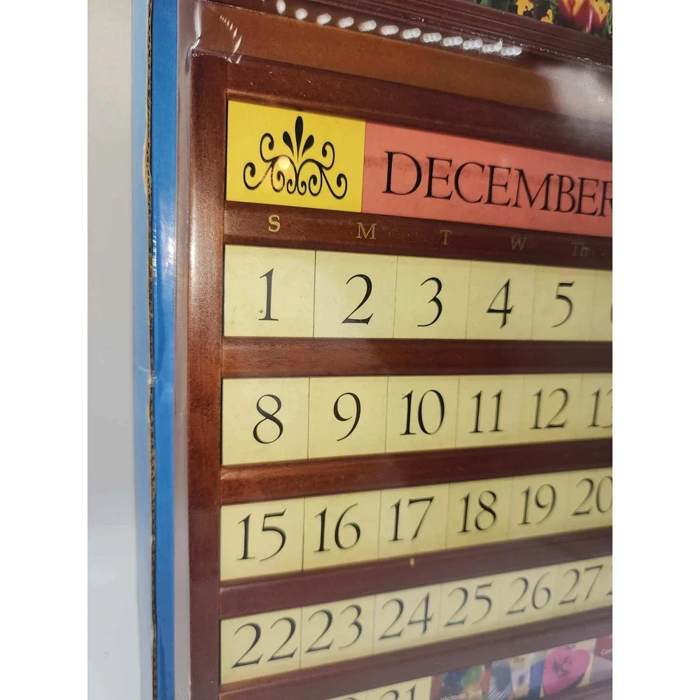 Four Seasons Perpetual Calendar Wooden Wall Decor Interchangeable Tiles Floral